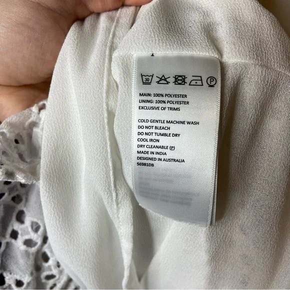 Bardot Nadia Tie Back Mini Eyelet Dress in ivory white size 12 - Picture 13 of 15